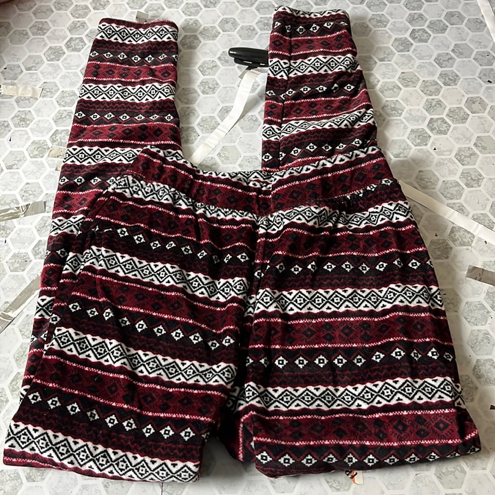 Small Burgundy Striped Patterned Elastic Waist Pull On Thick Skinny Leggings
